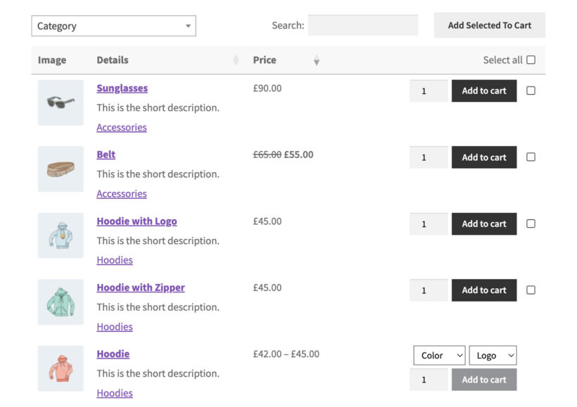 WooCommerce Product Table combined column