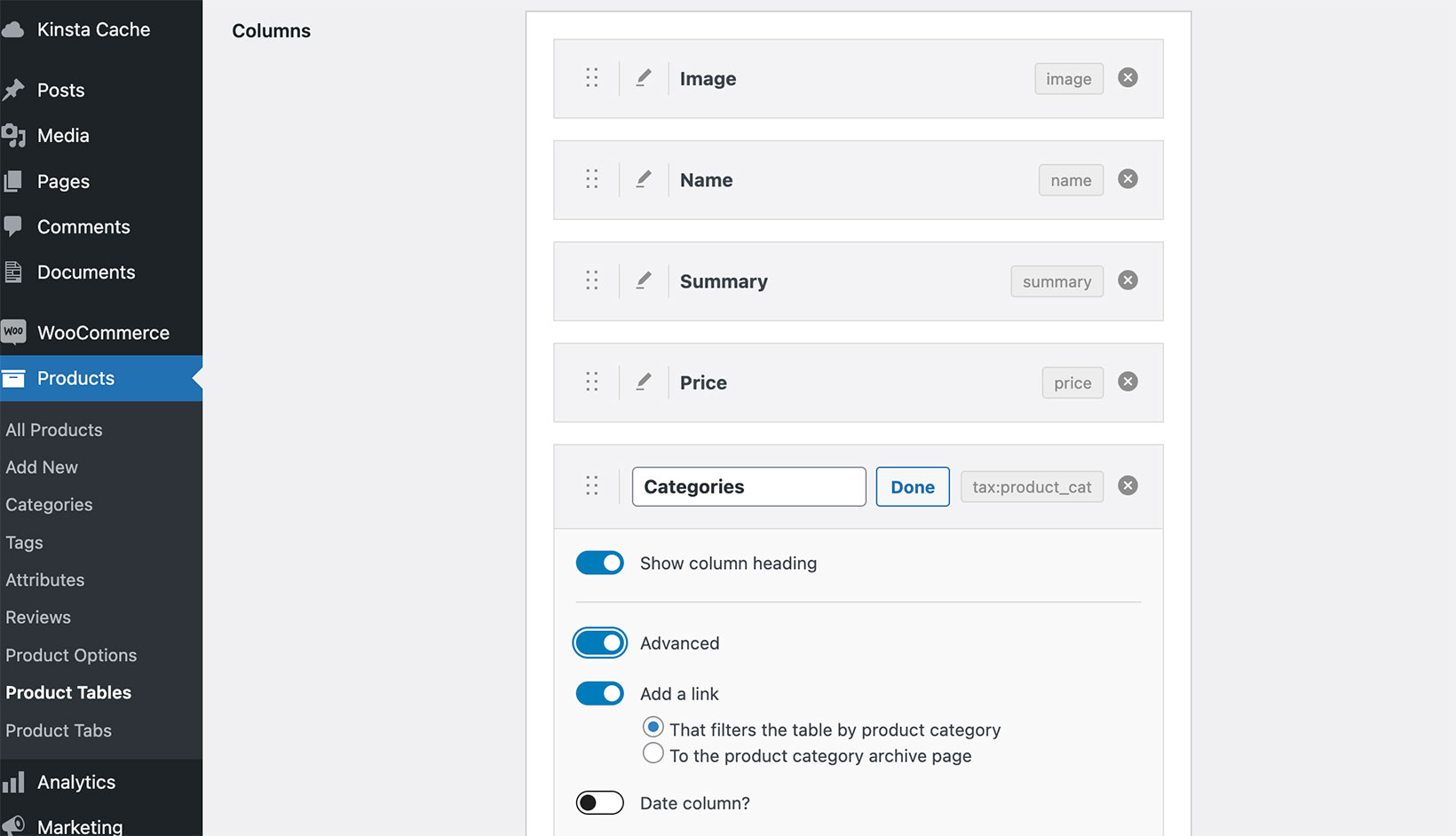 WooCommerce Product Table Links and Date Column
