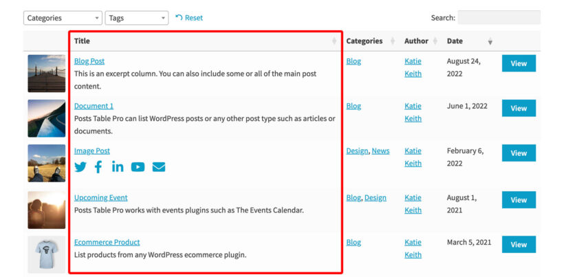 Posts Table Pro combined column