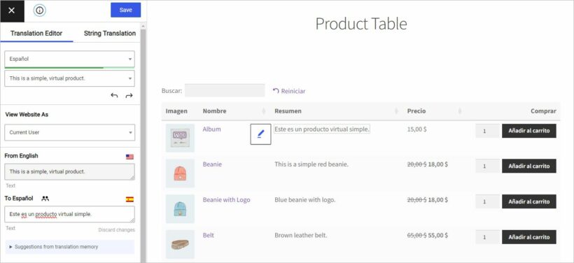 5. Translate WooCommerce Product Table