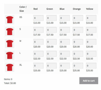 WooCommerce Bulk Variations layout