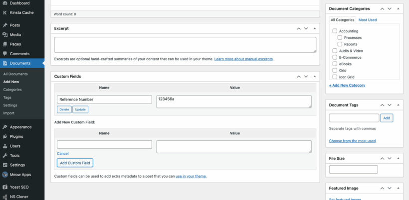 Document library custom fields