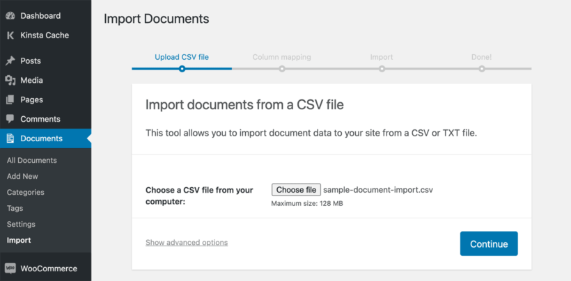 WordPress Document library CSV import