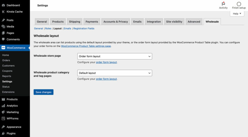 WooCommerce wholesale layout settings
