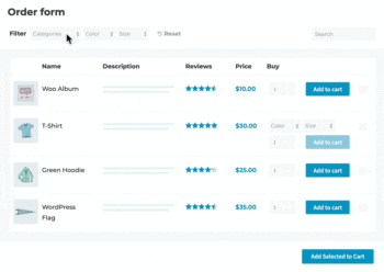 WooCommerce Product Table wholesale layout