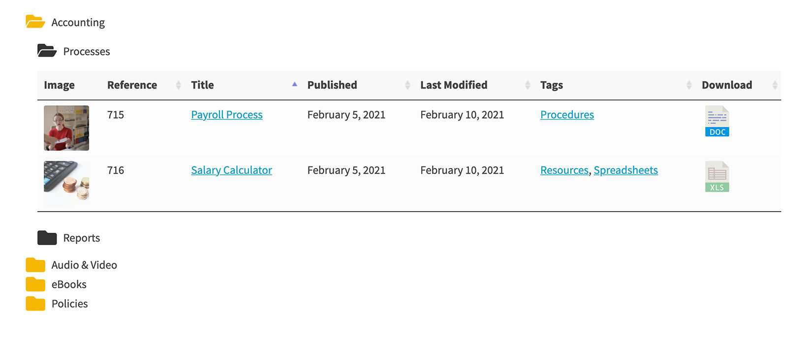 Document library folders