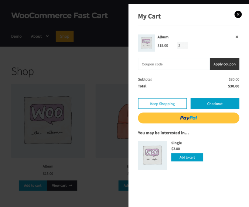 WooCommerce side cart drawer layout