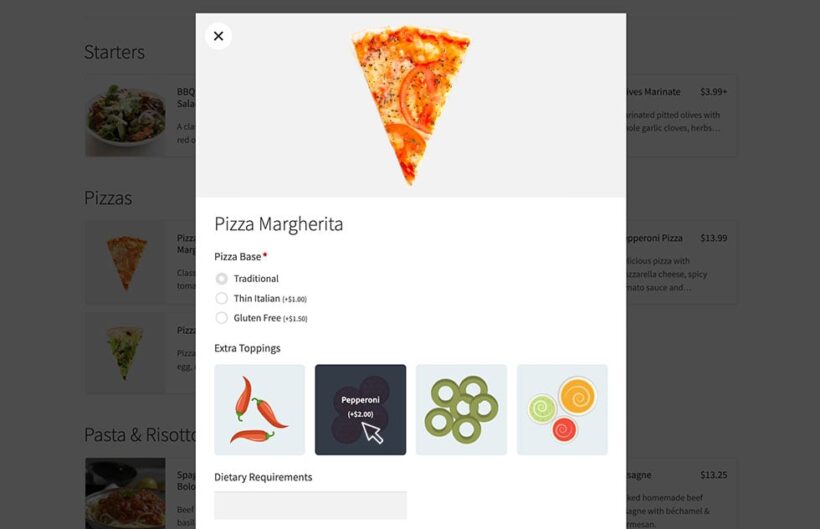WooCommerce Restaurant Ordering product options