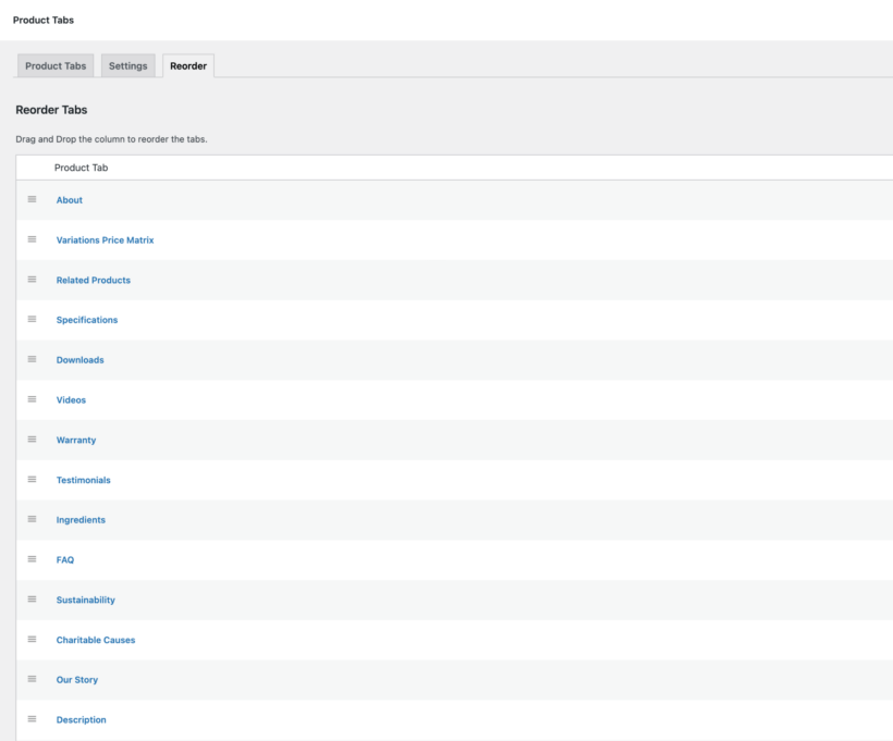 Change order WooCommerce product page tabs