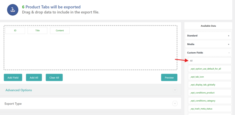 Choose data to export in WP All Export