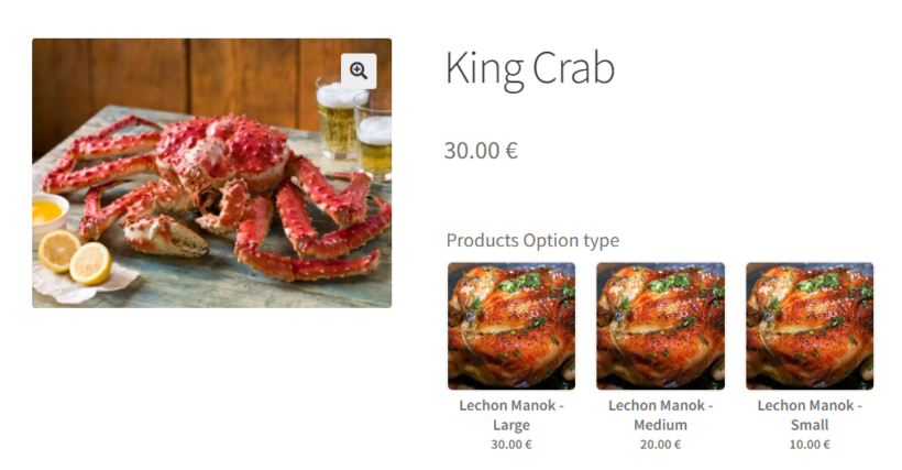 Product variations as options