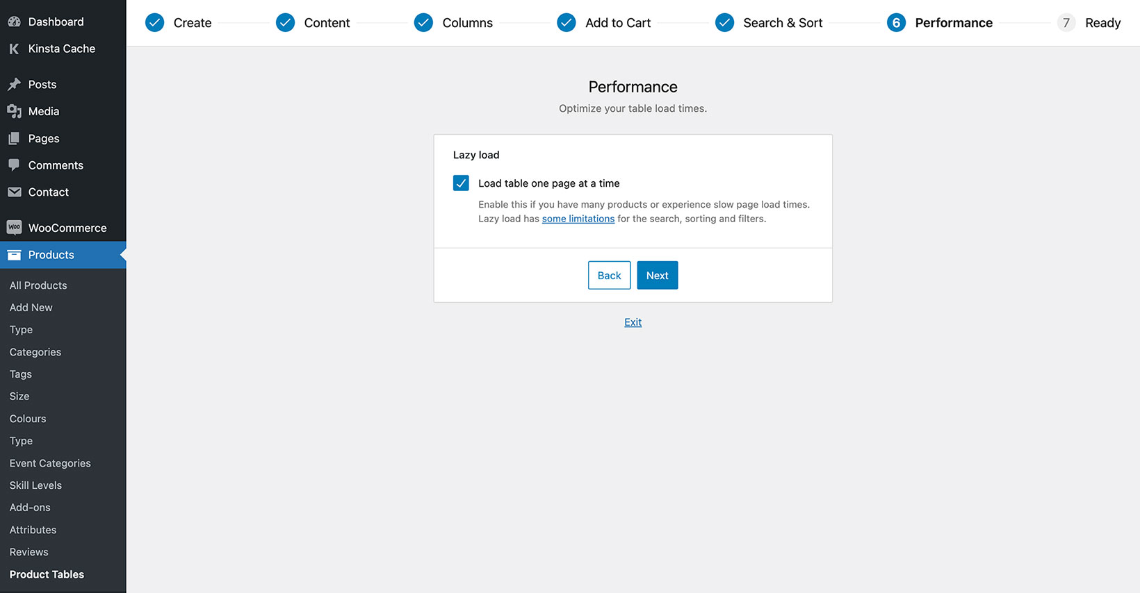 WPT table builder lazy load