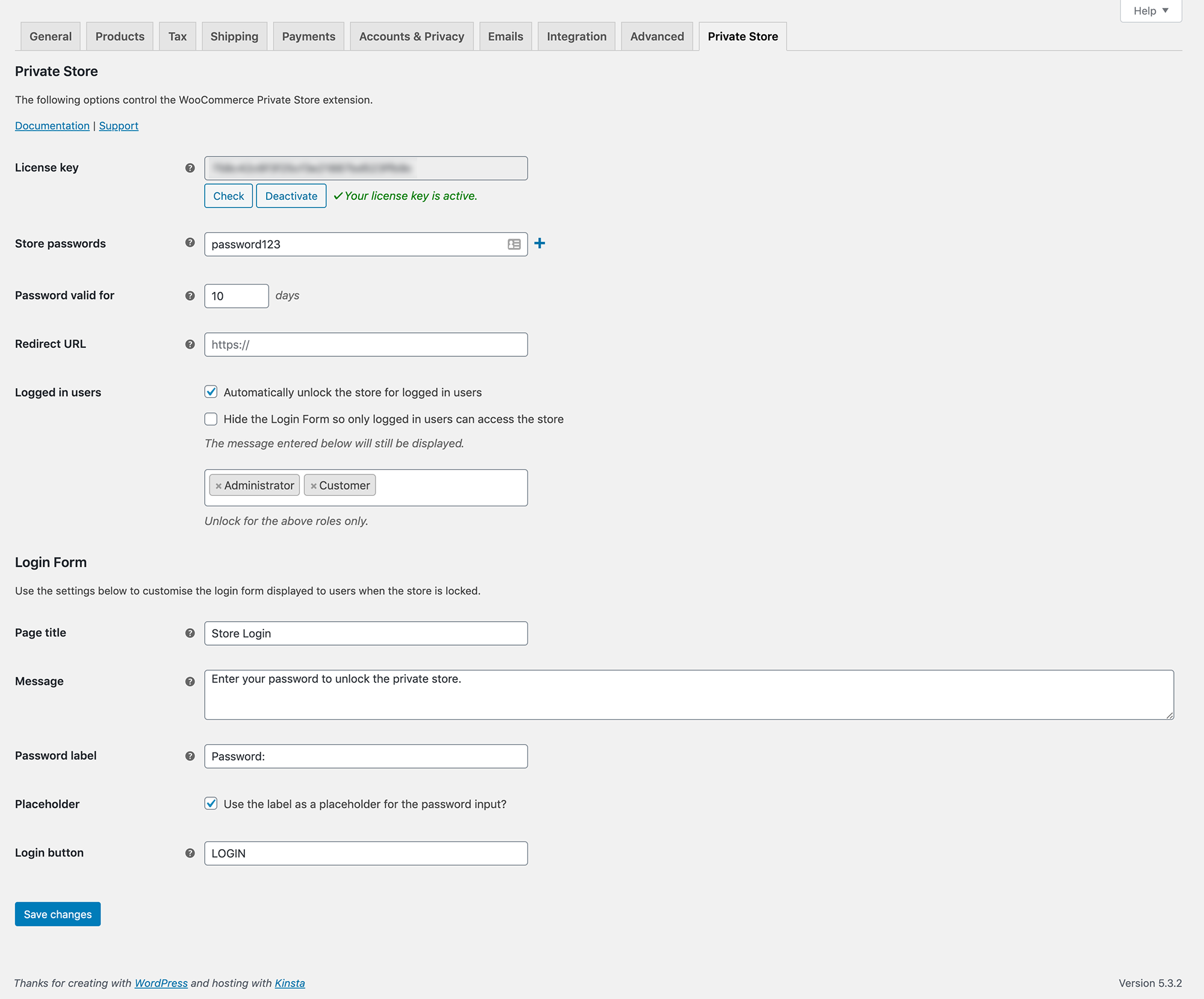WooCommerce Private Store settings