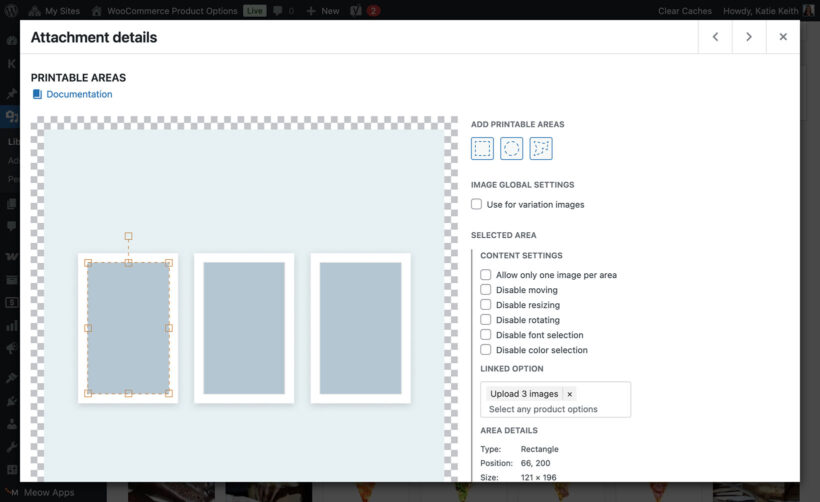 Set 3 printable areas for live preview