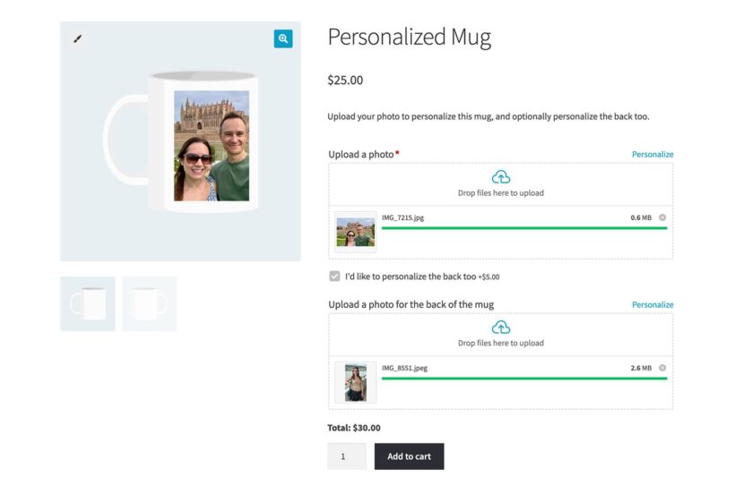 WooCommerce live preview multiple images mug