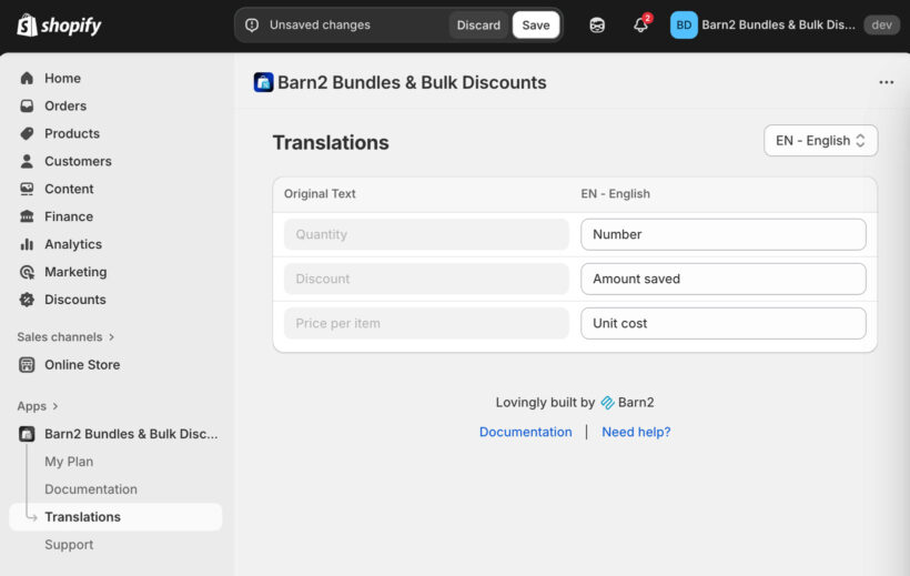 Translating strings Barn2 Bundles & Bulk Discounts