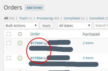 Missing WooCommerce Order numbers example