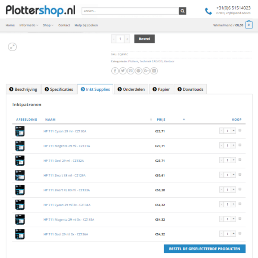 Plotter Shop list variations as products on the single product page