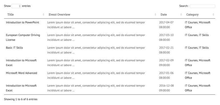 WordPress event list plugin