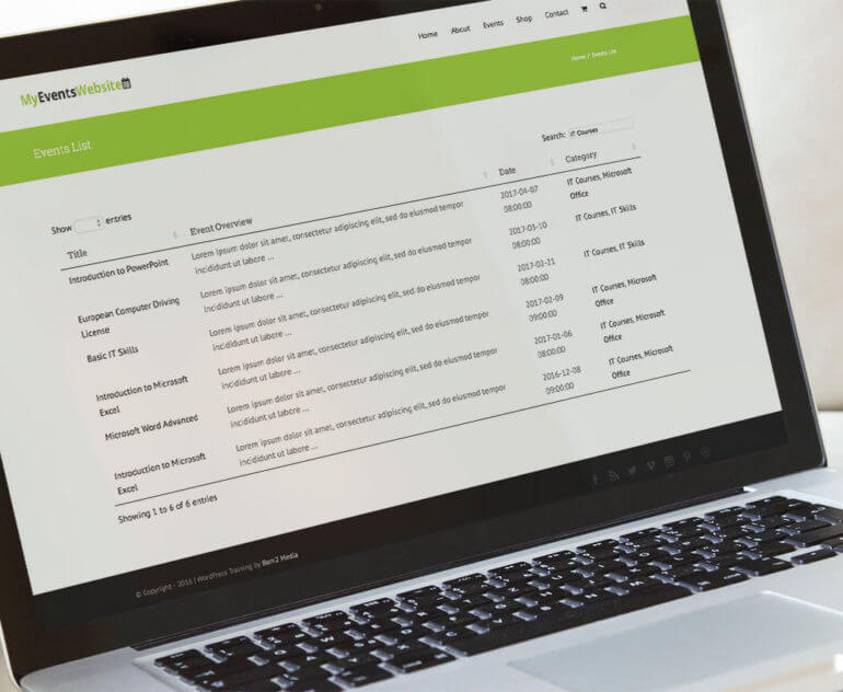 WordPress events table plugin list