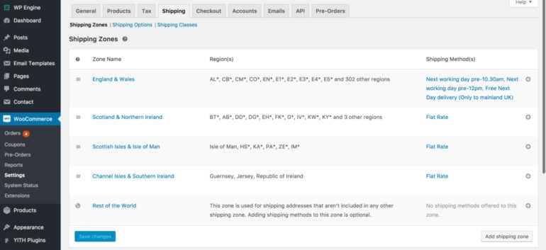 Add WooCommerce Shipping Zones for England Scotland Wales