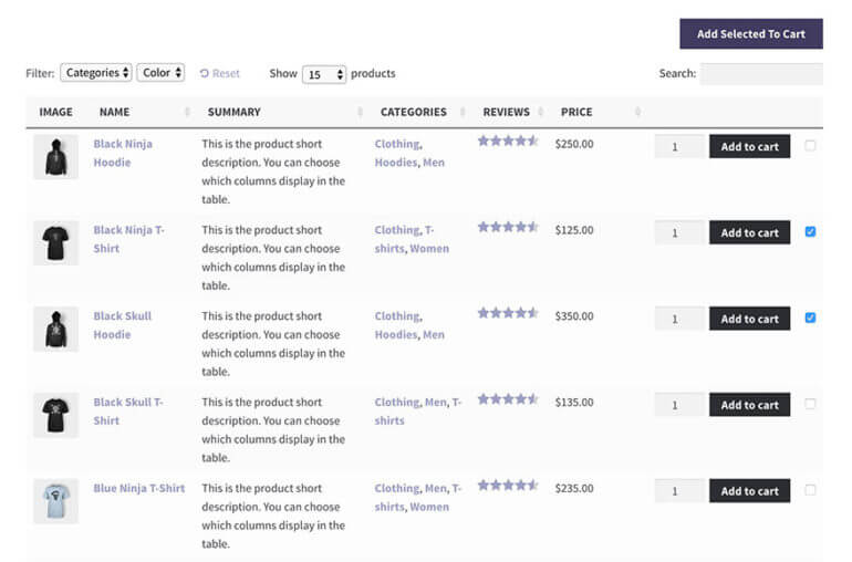 WooCommerce Table Multiple Add to Cart Plugin