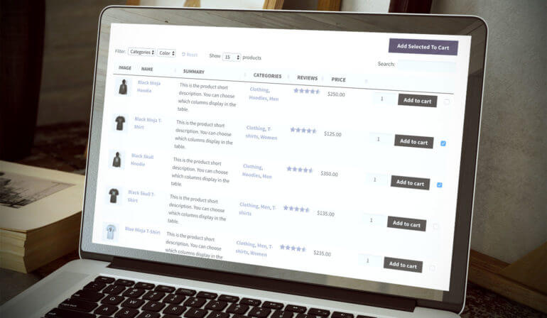 WooCommerce table plugin