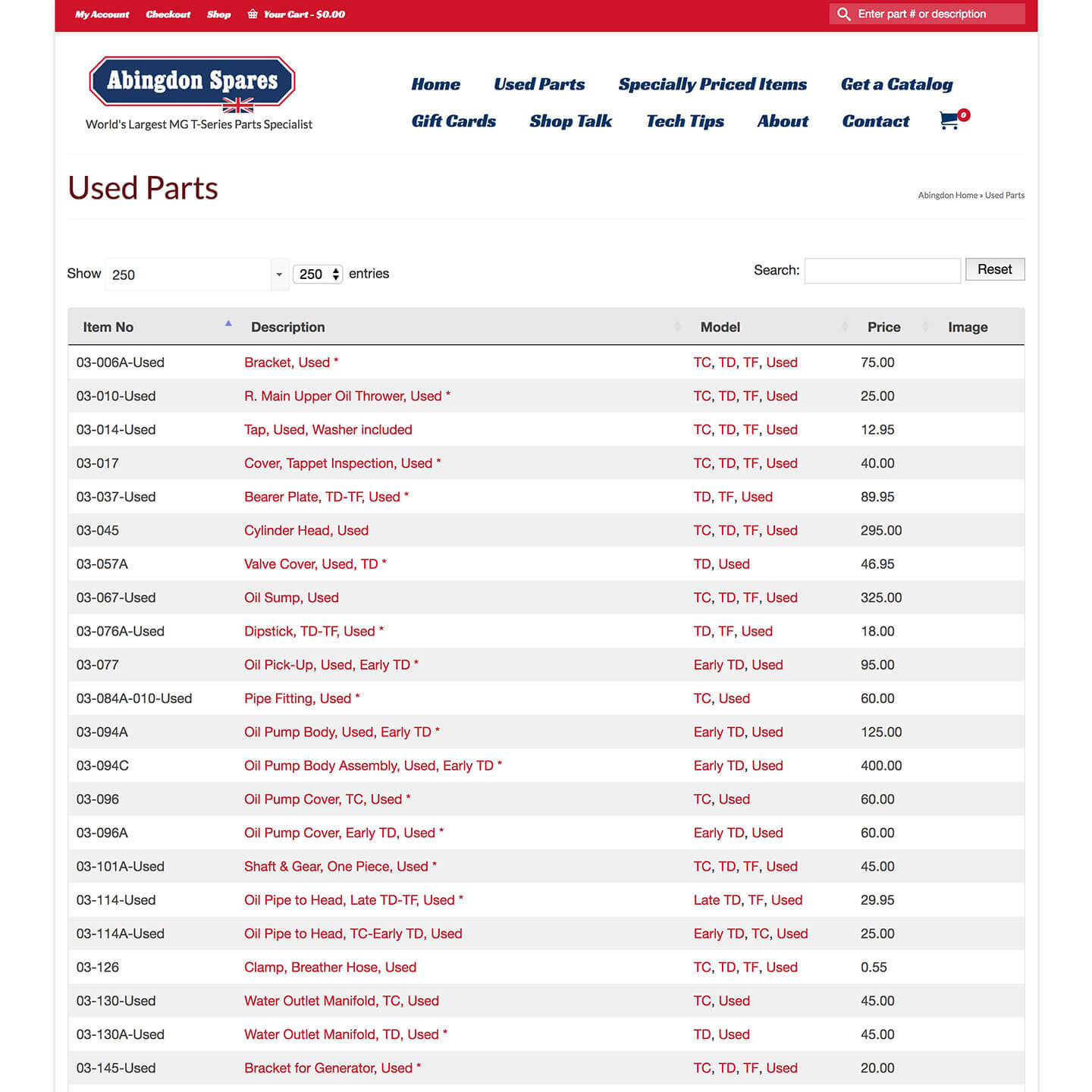 WordPress e-commerce product table