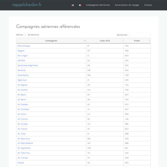 WordPress table display list of airlines