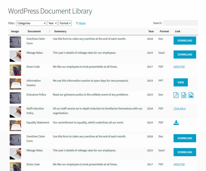 WordPress document library plugin