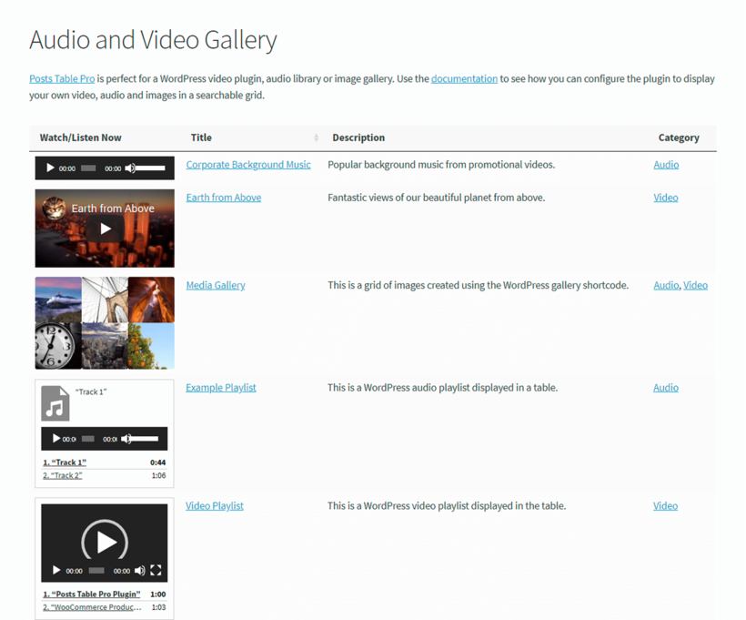 WordPress audio or video library