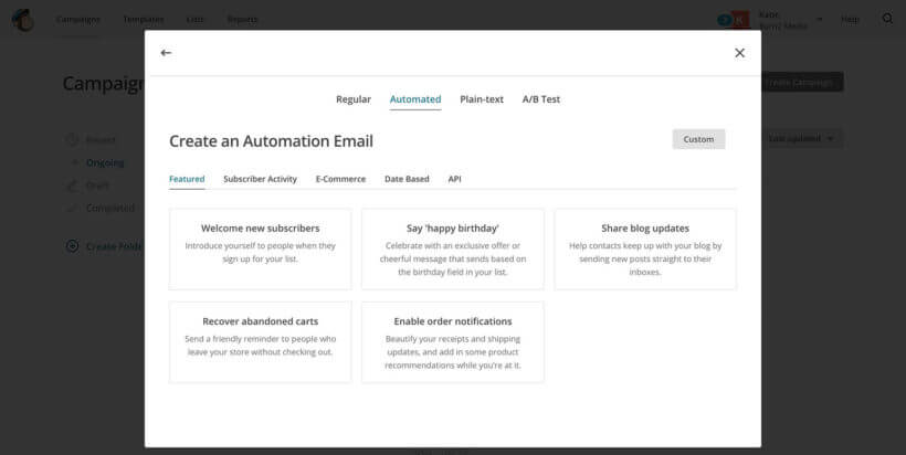 MailChimp create RSS automated campaign