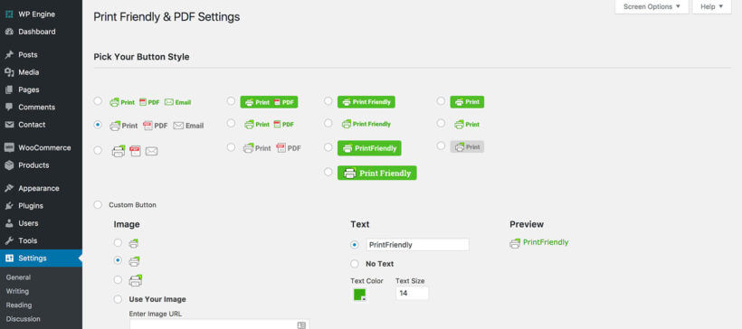 Product Table Print to PDF Settings