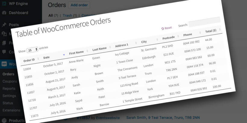 List WooCommerce Orders Front End