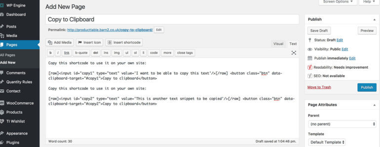 Copy to Clipboard WordPress Plugin