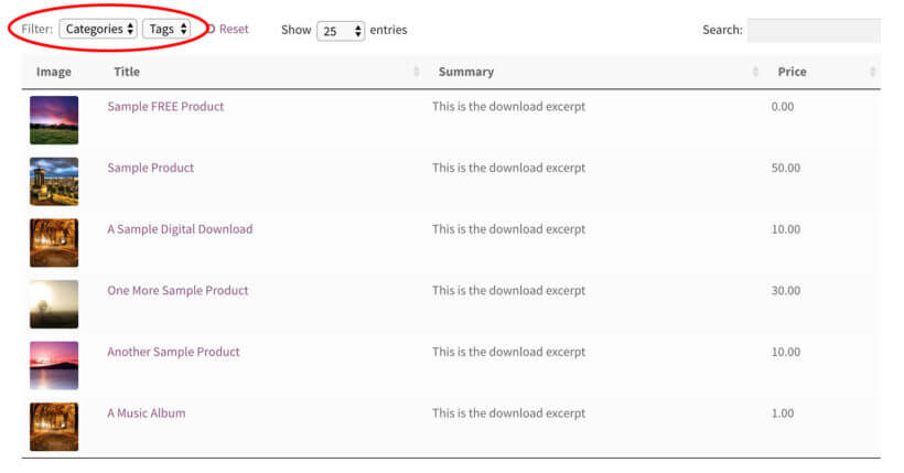 Easy Digital Downloads filter plugin