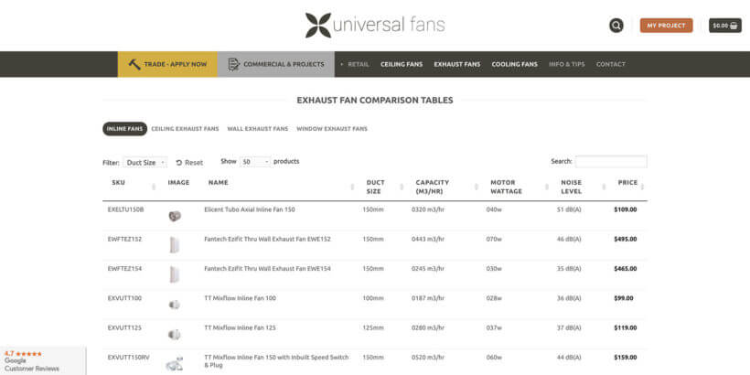 WooCommerce product comparison table plugin example