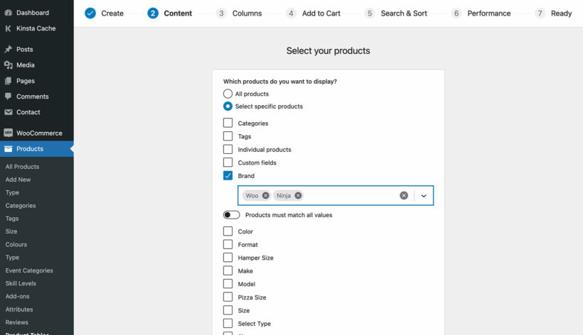 WooCommerce Product Table builder select custom taxonomy