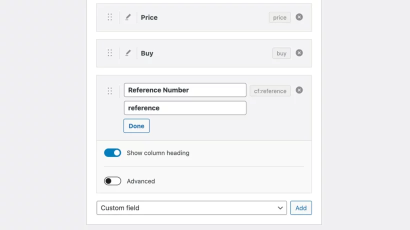 WooCommerce custom field column product table