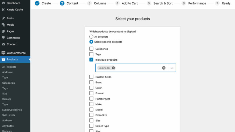 WooCommerce table builder individual product