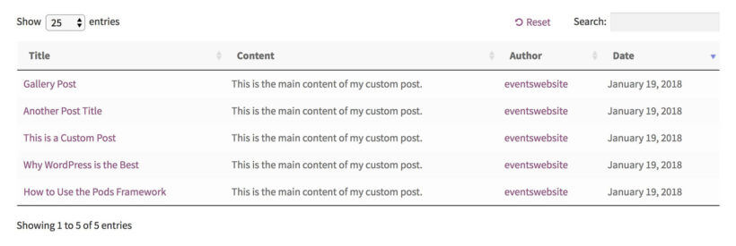 List WordPress custom post types on website