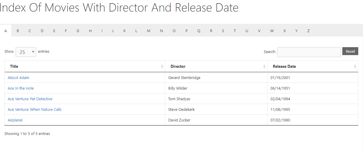 final wordpress a-z listing of movies