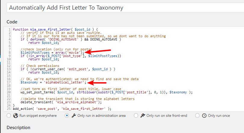 where to replace code snippets