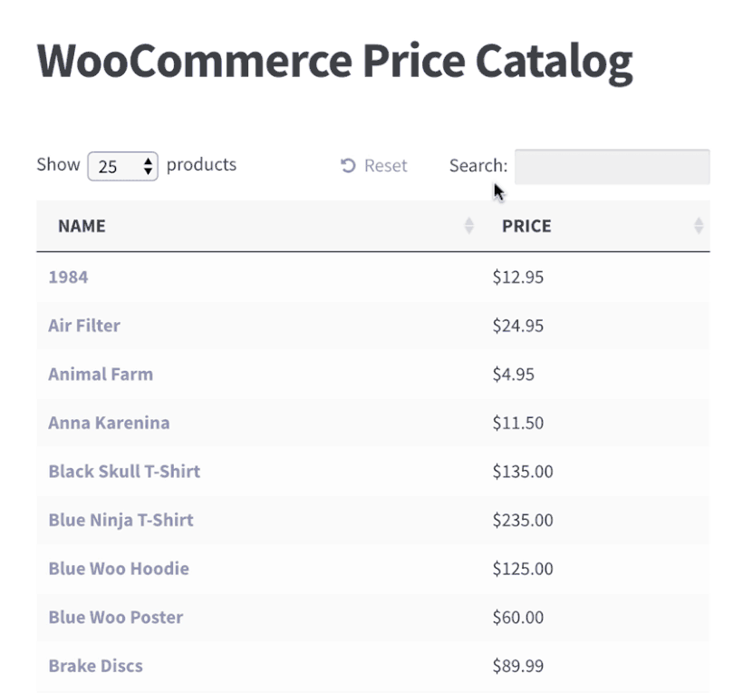 WooCommerce price list plugin
