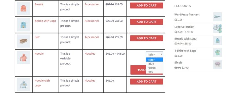 A WooCommerce quick order form with drop-down menus.