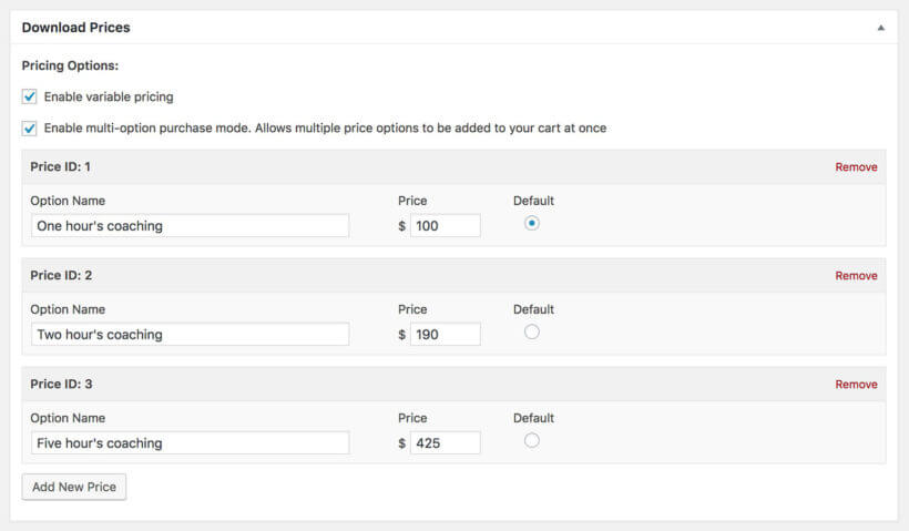 Sell services Easy Digital Downloads variations