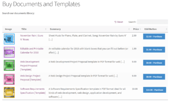 Preview of the Posts Table Pro on the front-end listing documents