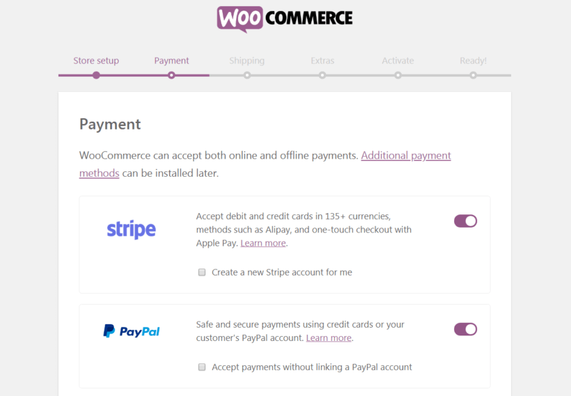 Stripe and PayPal payment options