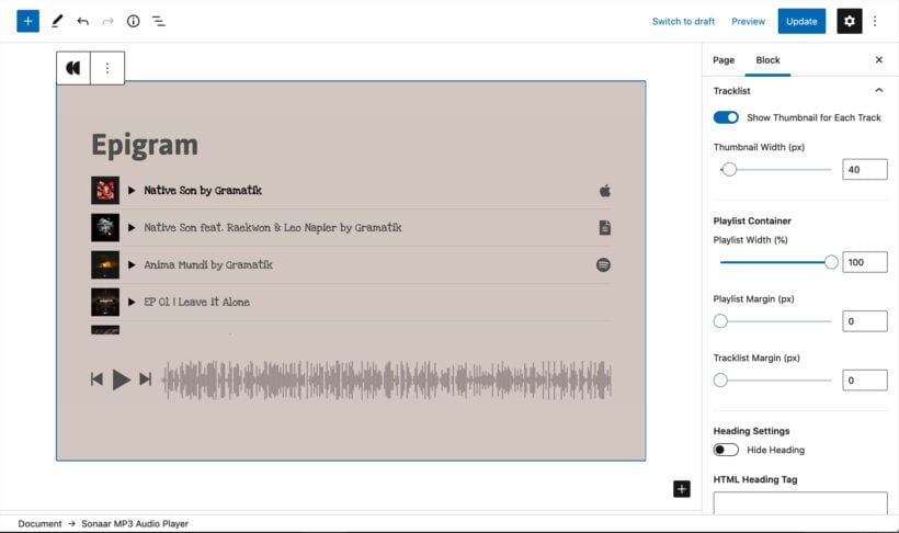 mp3 audio player sonaar