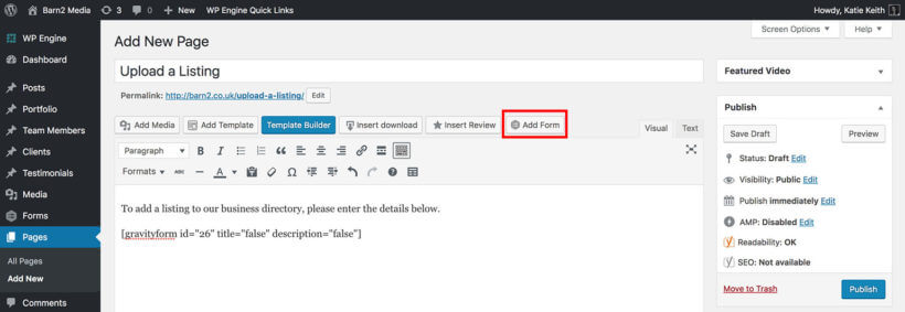 Add Gravity Form to Page